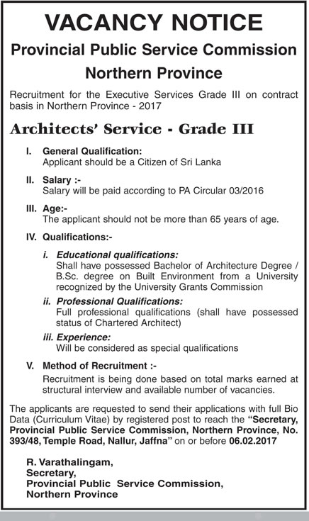 Architects' Service - Northern Provincial Public Service Commission